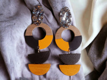 Load image into Gallery viewer, Handmade Minimalist 3 tone wooden Earrings (pierced ears)
