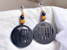 Load image into Gallery viewer, Handmade Extra large Queen Natural Wood  Clip On Dangle Earrings black
