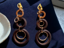 Load image into Gallery viewer, Handmade Natural Wood multi Hoop Clip On Dangle Earrings brown
