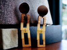 Load image into Gallery viewer, Handmade Natural Wood Geometric Earrings (pierced ears)
