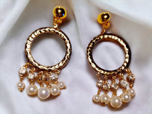 Load image into Gallery viewer, Handmade Faux Pearl and Rhinestone Hoop Clip On Earrings
