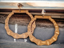 Load image into Gallery viewer, Extra large Wooden bamboo hoop Clip on Earrings 4 inch brown
