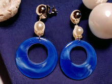 Load image into Gallery viewer, Chunky Handmade Acrylic Hoop Clip On Earrings blue
