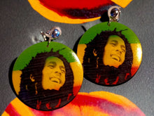 Load image into Gallery viewer, Rare Natural Wood Bob Marley Clip On Dangle Earrings
