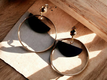 Load image into Gallery viewer, Minimalist Wood and gold hoop Clip On Dangle Earrings black
