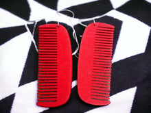 Load image into Gallery viewer, Afrocentric Wooden Afro  comb Earrings Red
