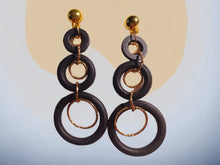 Load image into Gallery viewer, Handmade Natural Wood multi Hoop Clip On Dangle Earrings black
