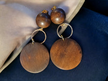 Load image into Gallery viewer, Handmade chunky Natural Wood Boho Clip On Dangle Earrings
