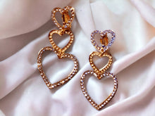 Load image into Gallery viewer, Clip On Blingy Heart  Dangle Earrings gold
