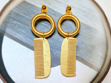 Load image into Gallery viewer, Large handmade handpainted  Wooden  Afro Pick Clip On Dangle Earrings 6 in
