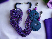 Load image into Gallery viewer, Vintage Handmade bamboo bead Necklace and custom Clip On Earrings Set
