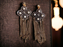 Load image into Gallery viewer, Handmade boho runway faux pearl and chains clip on earrings New 4 inch

