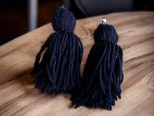 Load image into Gallery viewer, Clip on Extra Large Handmade Yarn Tassel Earrings black
