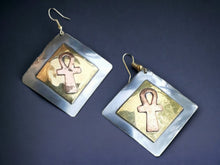 Load image into Gallery viewer, Vintage Handmade Afrocentric Brass and Copper Ankh Earrings  Kenya
