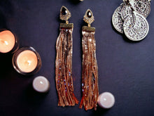 Load image into Gallery viewer, Glam Handmade Sequin tassel Clip On Earrings gold long style
