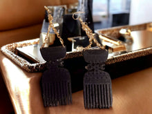 Load image into Gallery viewer, Afrocentric Adinkra Afro Pick Wooden Earrings

