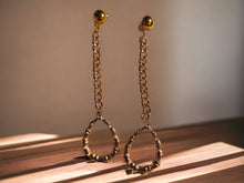 Load image into Gallery viewer, Handmade light Bamboo Hoop and chain clip on Earrings Gold
