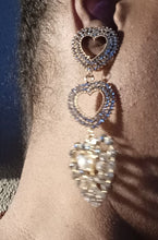 Load image into Gallery viewer, Handmade large gold Rhinestone Heart Clip On Earrings

