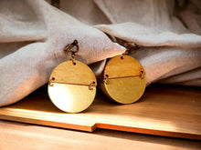 Load image into Gallery viewer, Small Wood and Metal Minimalist Clip On Earrings Gold
