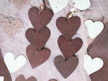 Load image into Gallery viewer, Extra Large Giant Heart Wooden Dangle Earrings Clip on

