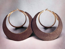 Load image into Gallery viewer, Extra large Wood and Metal Hoop Earrings Brown
