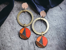Load image into Gallery viewer, Abstract Wooden Clip On Earrings, Handpainted Geometric Design
