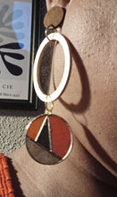 Load image into Gallery viewer, Abstract Wooden Clip On Earrings, Handpainted Geometric Design
