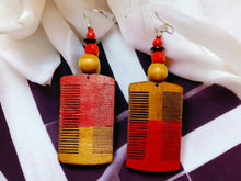 Load image into Gallery viewer, Handpainted Abstract Afro Comb Wooden Earrings
