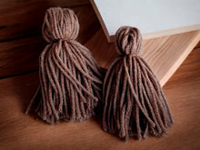 Load image into Gallery viewer, Clip on Extra Large Handmade Yarn Tassel Earrings khaki
