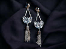 Load image into Gallery viewer, Silver Metal rhinestone and Chain Clip On Earrings
