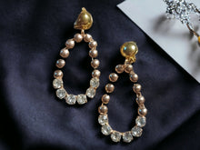 Load image into Gallery viewer, Rhinestone dangle Clip On Earrings gold
