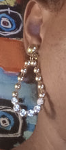 Load image into Gallery viewer, Rhinestone dangle Clip On Earrings gold
