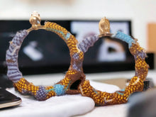 Load image into Gallery viewer, Handmade Clip On Extra Large Kente Bamboo Hoop Earrings Gold

