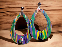 Load image into Gallery viewer, Abstract Hand-Painted Wood Clip On Earrings, Statement Jewelry
