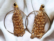 Load image into Gallery viewer, Handmade gold Hoop and chain clip on Earrings 3 inch
