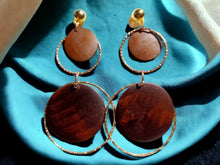 Load image into Gallery viewer, Handmade Natural Wood Clip On Dangle Earrings
