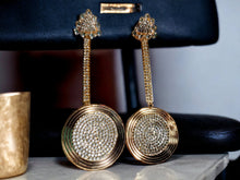 Load image into Gallery viewer, Hammered Metal and rhinestone Clip On Earrings Gold

