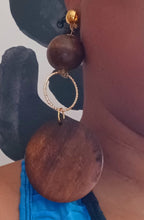 Load image into Gallery viewer, Handmade chunky Natural Wood Boho Clip On Dangle Earrings

