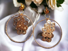 Load image into Gallery viewer, Handmade Abstract Metal Flower Hoop Clip on Earrings
