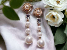 Load image into Gallery viewer, Handmade Faux Pearl  Dangle Clip On Earrings 4 in
