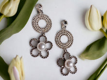 Load image into Gallery viewer, Handmade Faux Pearl Flower Hoop Clip On Earrings
