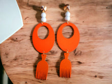Load image into Gallery viewer, Extra large Handmade Afrocentric Afro Pick Hoop Earrings pierced ears

