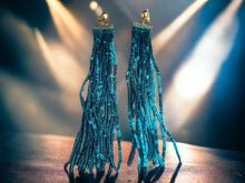 Load image into Gallery viewer, Glam Handmade Sequin tassel Clip On Earrings gold and green
