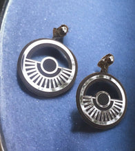 Load image into Gallery viewer, Abstract Art Deco Wood and Acrylic Clip On Hoop Earrings
