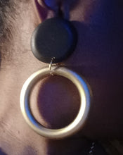 Load image into Gallery viewer, Handmade Black &amp; Gold Pop Art Clip On Earrings
