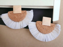 Load image into Gallery viewer, Handmade Raffia Fan Earrings, Bohemian Natural Style
