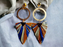Load image into Gallery viewer, Handmade Natural Boho wood and Raffia Clip On Earrings 6 inch
