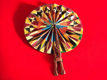 Load image into Gallery viewer, Vintage Kente and Leather African Hand Fan
