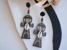 Load image into Gallery viewer, Handmade Wooden Ankh Earrings pierced ears
