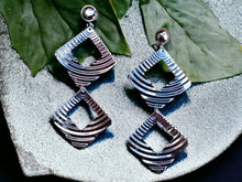 Load image into Gallery viewer, Handmade Extra longAbstract crinkle Metal Clip On Earrings silver
